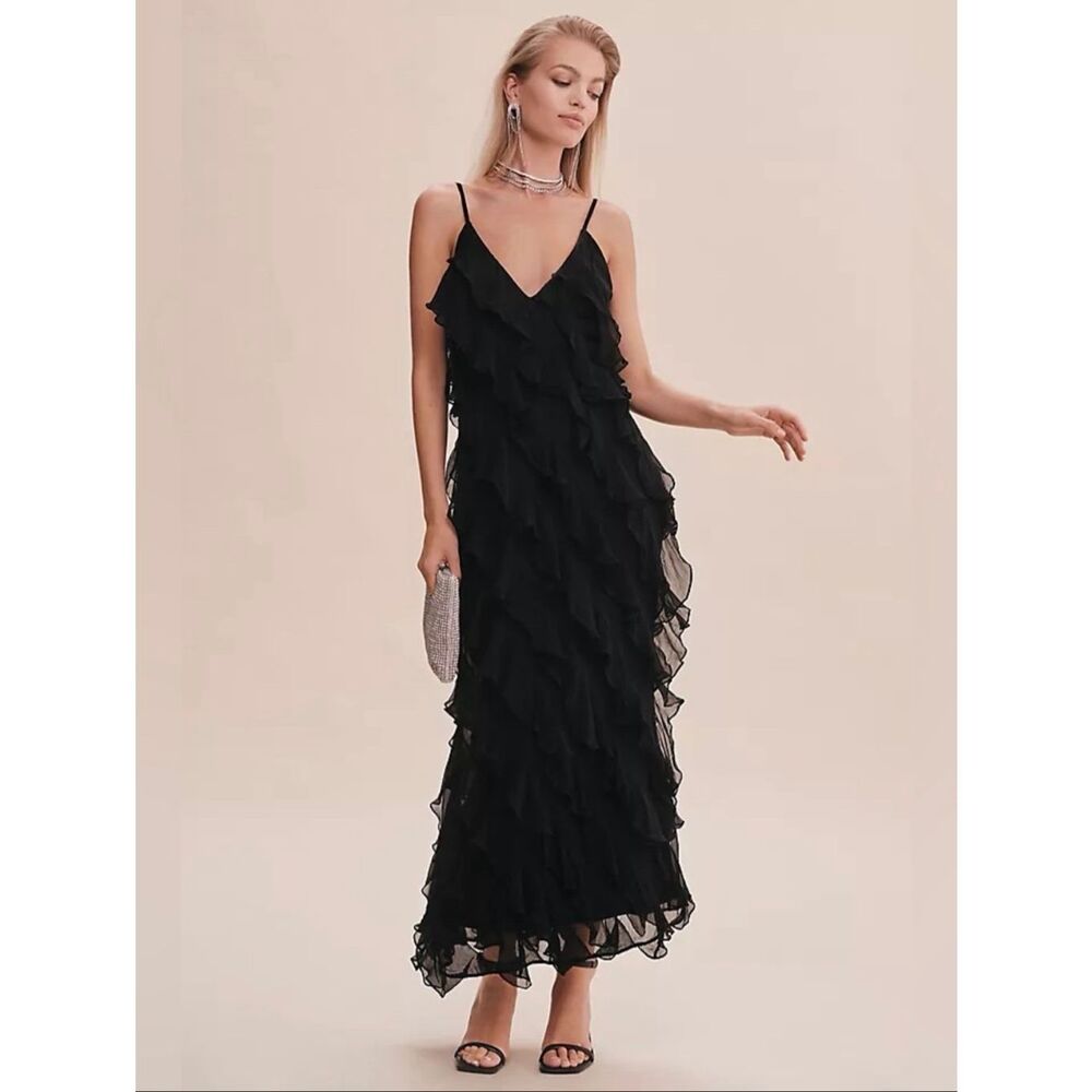 BHLDN Jia Bias Cut Ruffle V Neck Dress Size 6